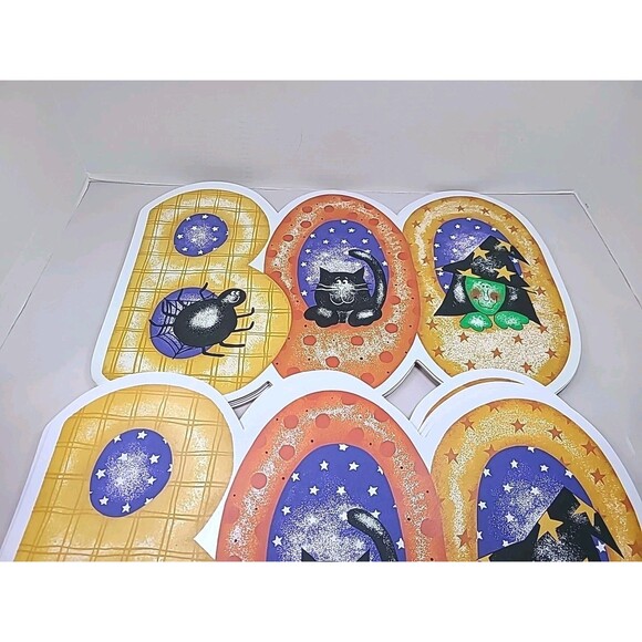 Vintage Halloween Vinyl Placemats Set Of 14 Decor Whimsy Spider Cat Witch 1990s - Picture 2 of 4